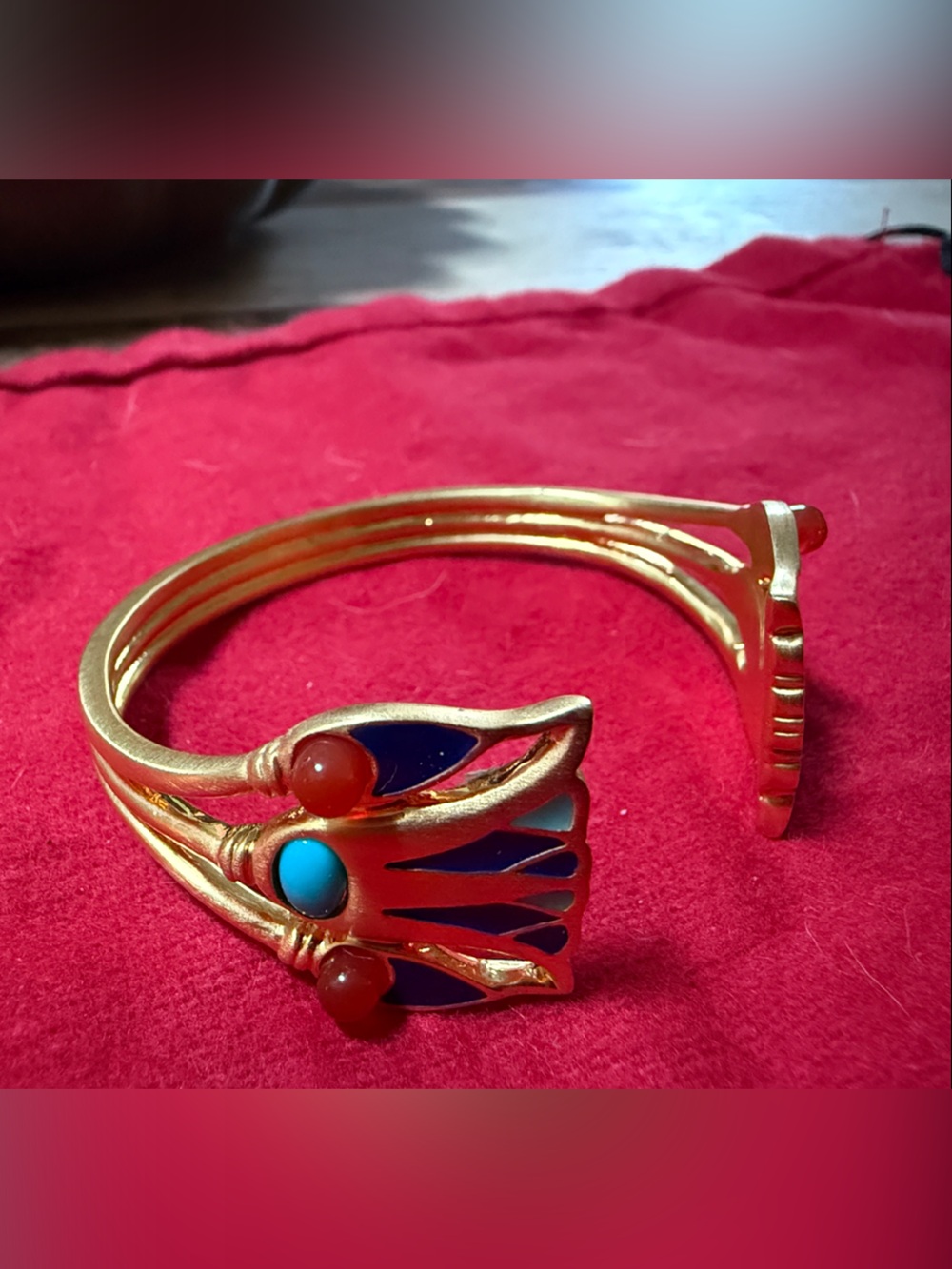 Handmade Museum Artisan Gold Tone Enamel Cuff Bracelet